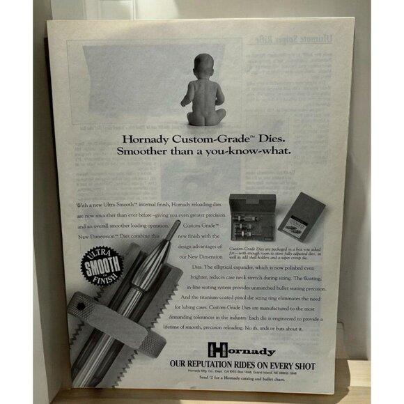 Hornady Custom Grade Dies Vintage Print Ad 1990s Reputation Rides on Every Shot - Picture 1 of 6